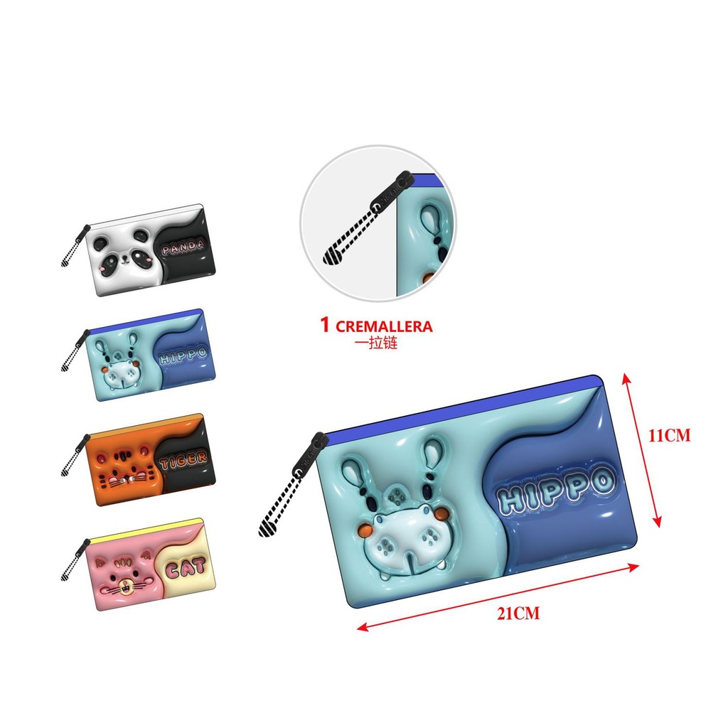 Estuche plano con cremallera única para material escolar