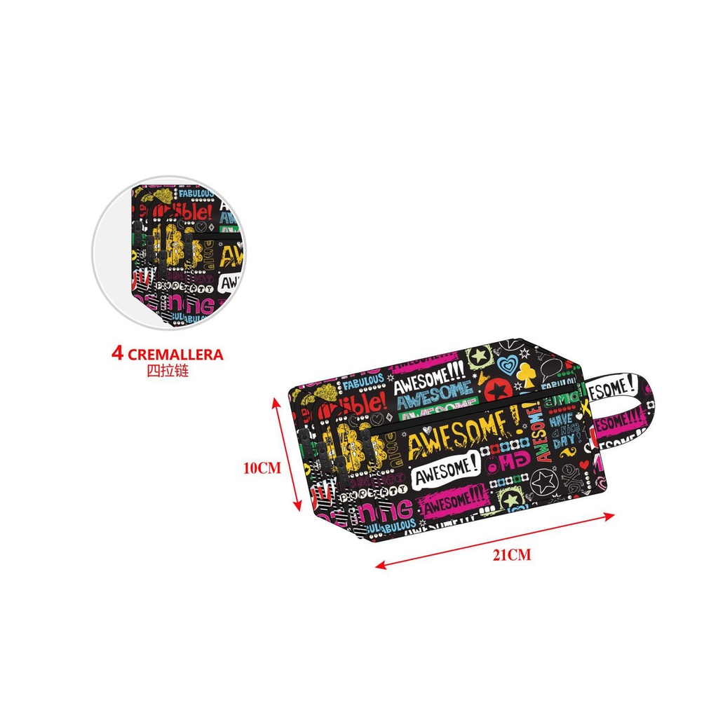 Estuche escolar con 4 cremalleras para lápices y útiles