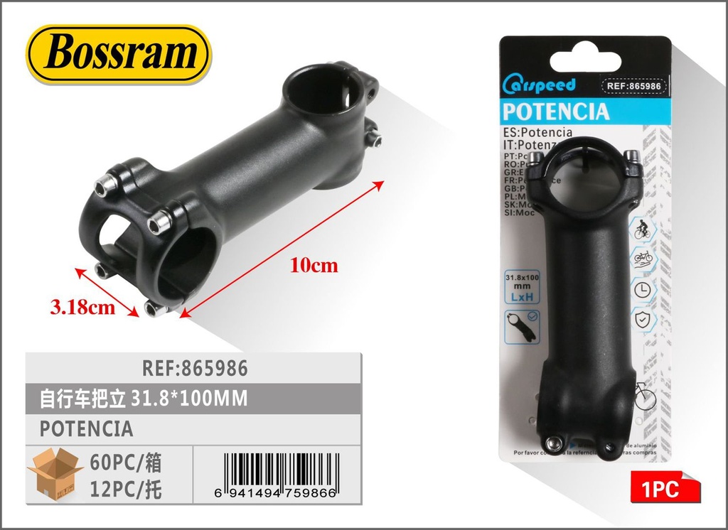 Potencia para bicicleta 100mm