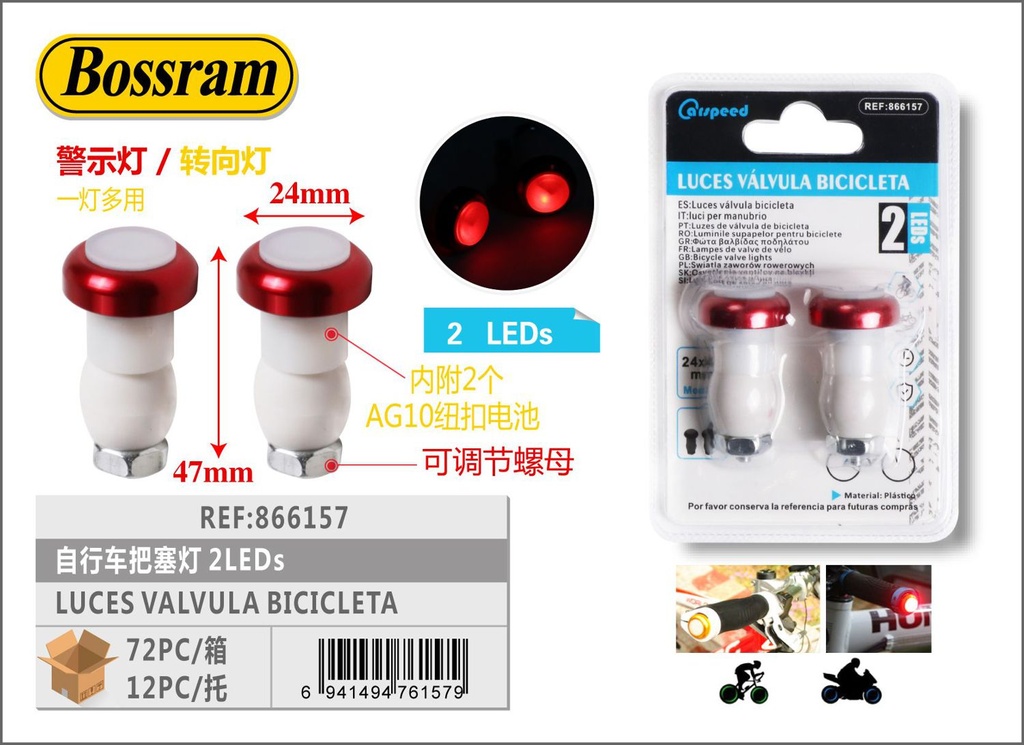 Luces válvula para bicicleta 2leds 24x47mm para seguridad en bicicletas