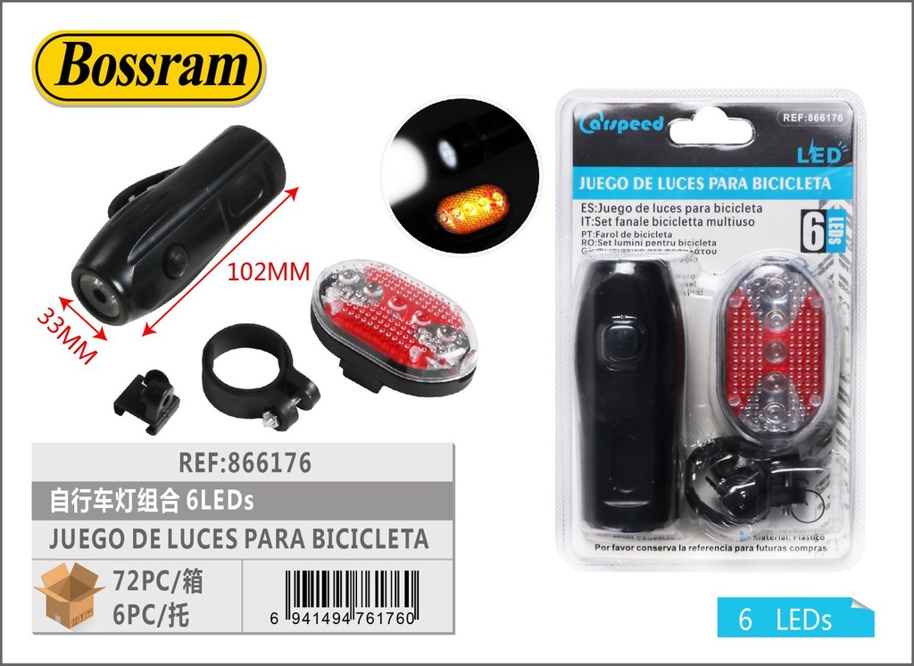 Juego de luces para bicicleta 33x102mm 6 LEDs para seguridad en ciclismo