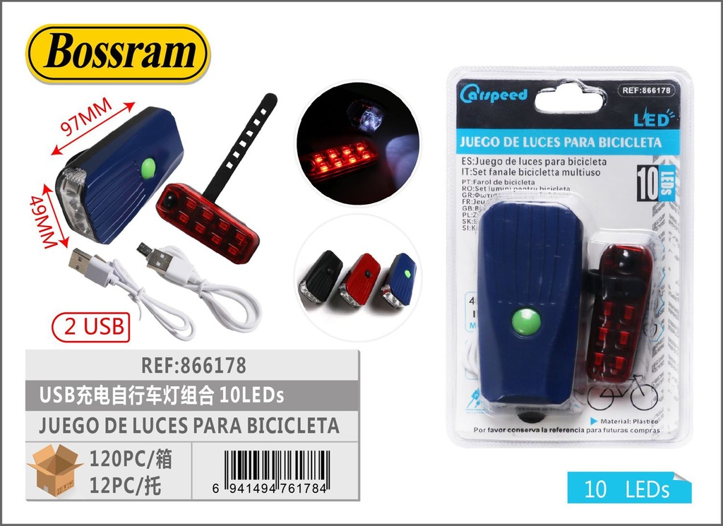 Juego de luces LED para bicicleta con USB