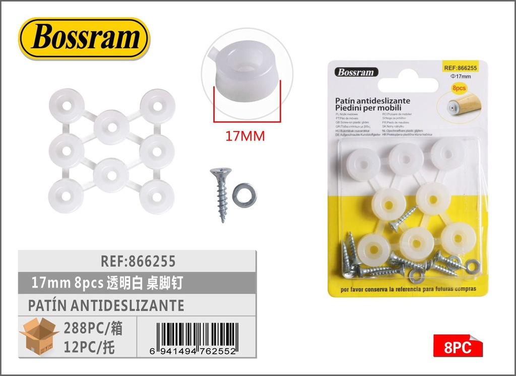 Patín antideslizante transparente 8pcs 17mm para muebles