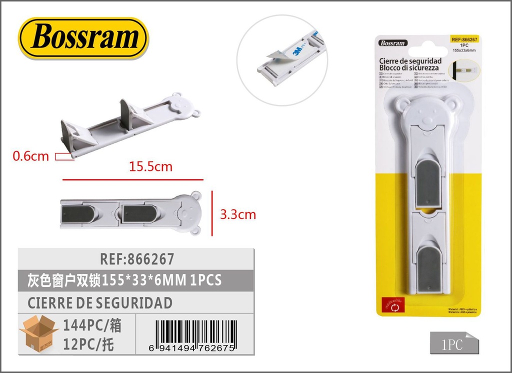 Cierre de seguridad para ventanas 155x33x6mm para protección