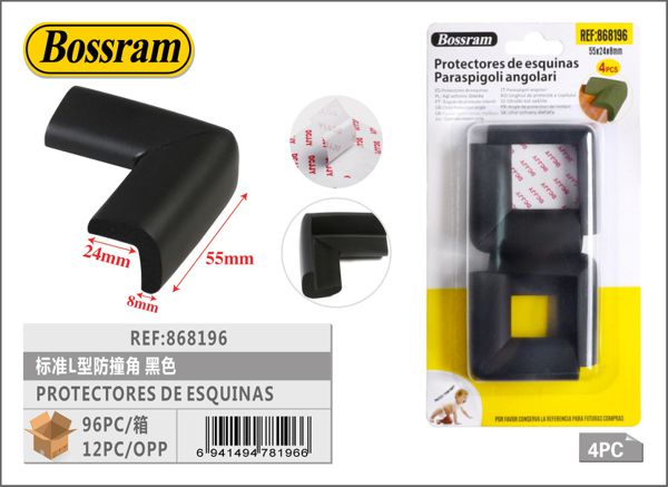 Protectores de esquinas L negro 4pcs para seguridad en el hogar