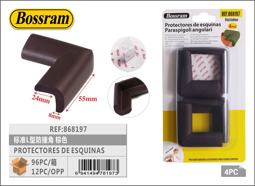 Protectores de esquinas L marrón 4pcs para seguridad infantil