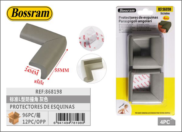 Protectores de esquinas gris estándar L para muebles