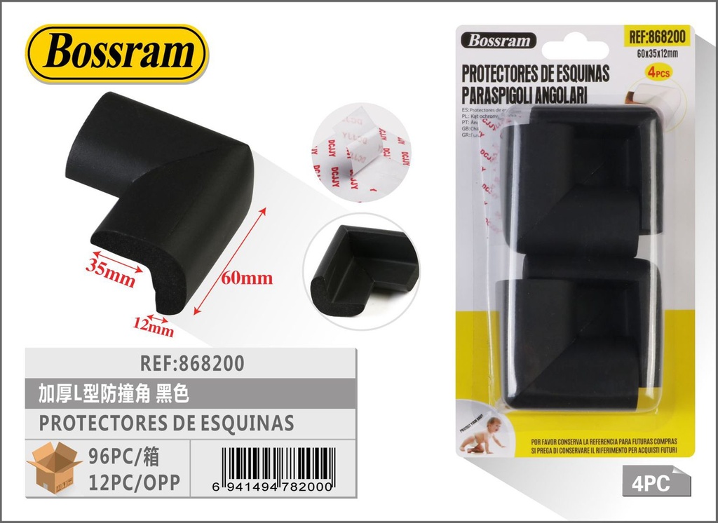 Protectores de esquinas negros L para muebles