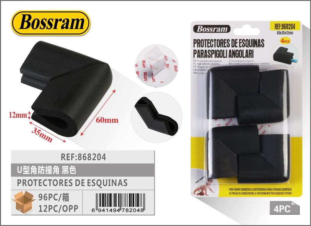 Protectores de esquinas 1.0cmx100cmx0.15cm negro para muebles