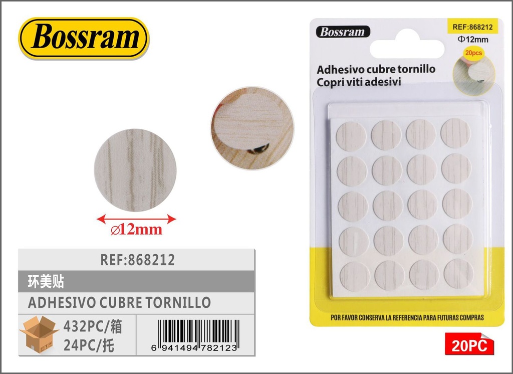 Adhesivo cubre tornillo redondo 12mm 20 piezas para bricolaje