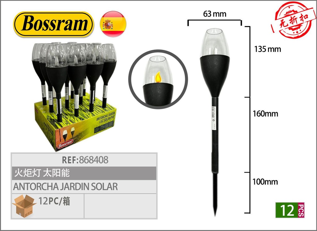 Antorcha luz solar para exteriores y jardines