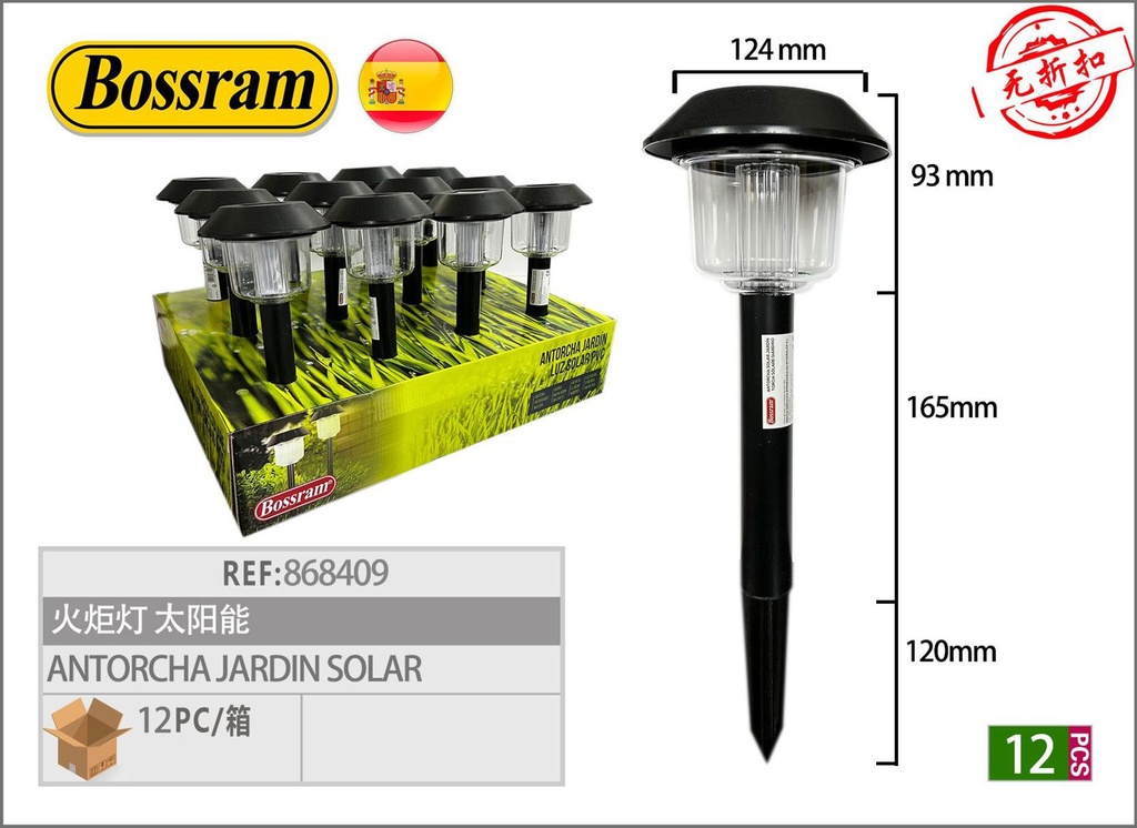 Antorcha luz solar con panel solar para jardín y exteriores