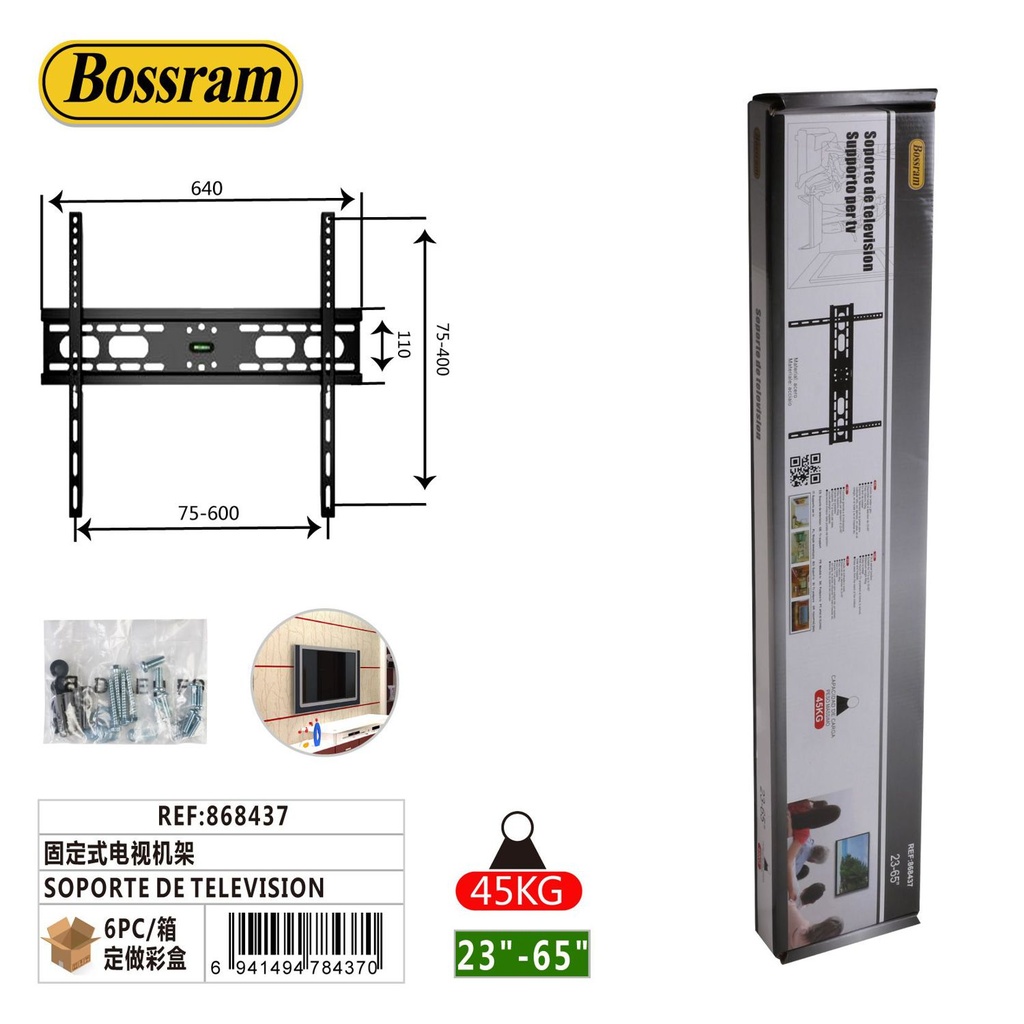 Soporte fijo para televisión 23-65" resistente y ajustable