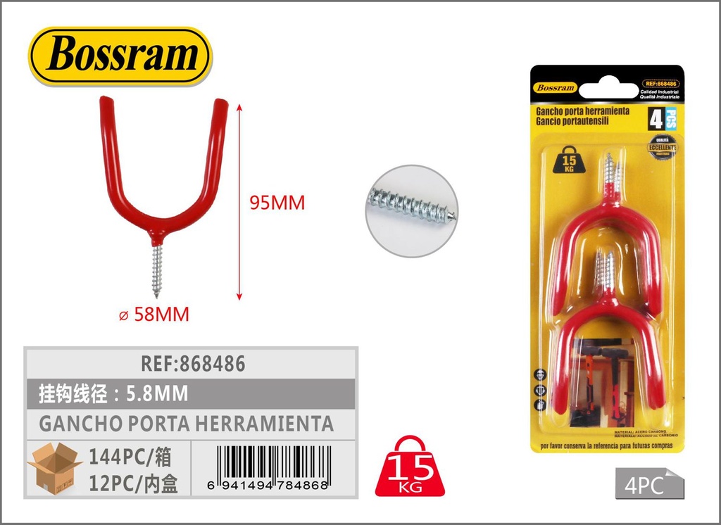 Gancho porta herramienta 7.2x93mm para organización