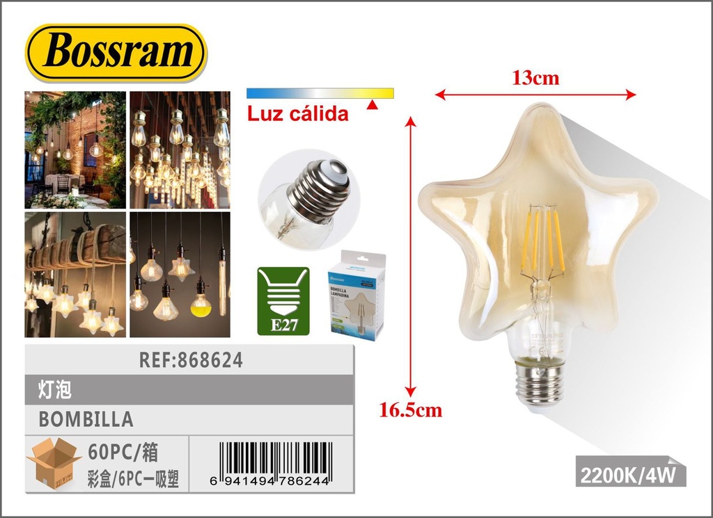 Bombilla LED de estrella, iluminación