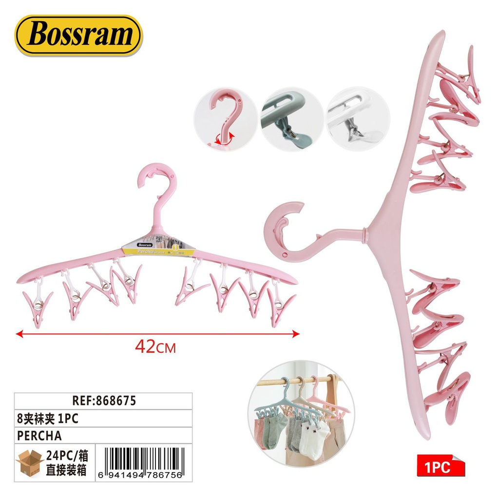 Percha con 8 pinzas para calcetines
