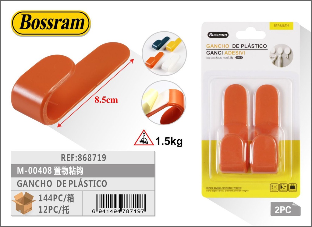 Gancho de plástico 2pcs adhesivo para colgar objetos