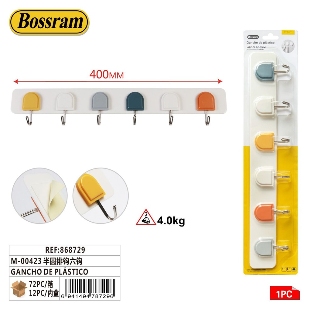 Gancho de plástico semicircular con 6 ganchos