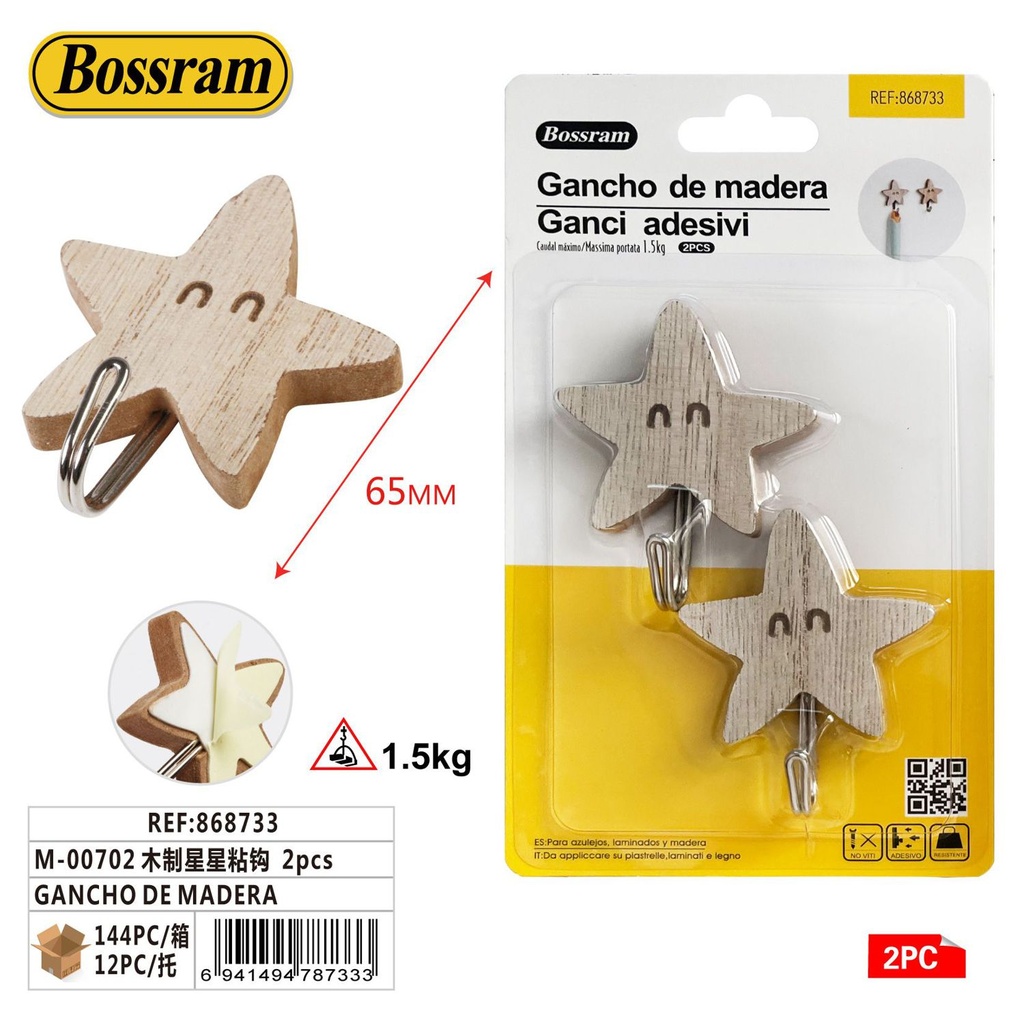 Gancho de madera estrella 2pcs