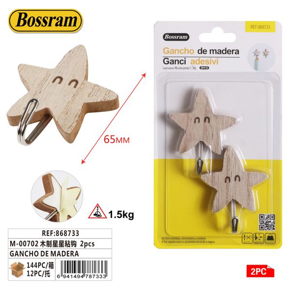 Gancho de madera estrella 2pcs