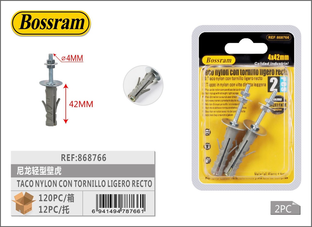 Taco de nylon con tornillo ligero recto M4x42 2pcs