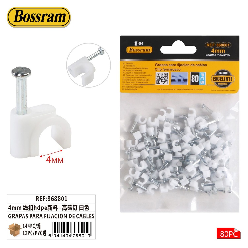 Grapas para fijación de cables 4mm HDPE con clavos de alto carbono blanco