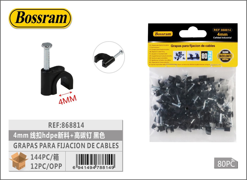 Grapas para fijación de cables HDPE negro 4mm