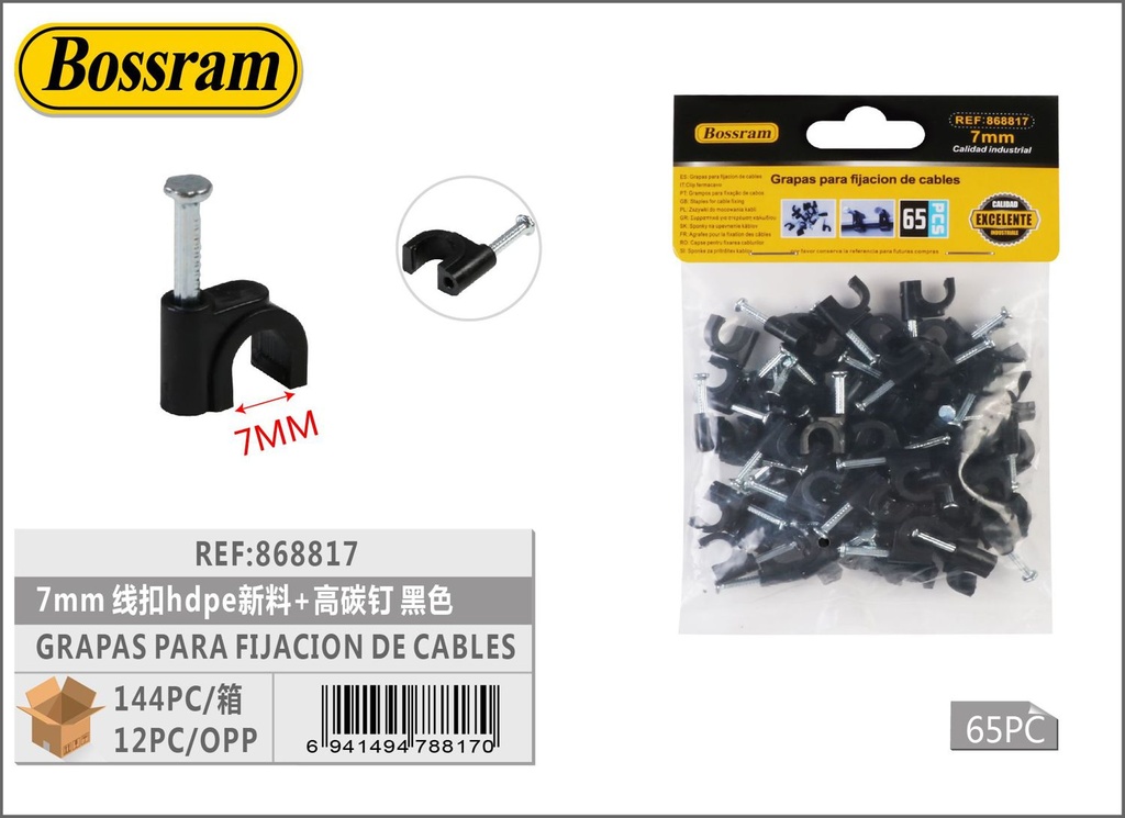 Grapas para fijación de cables HDPE 7mm con clavos de alto carbono