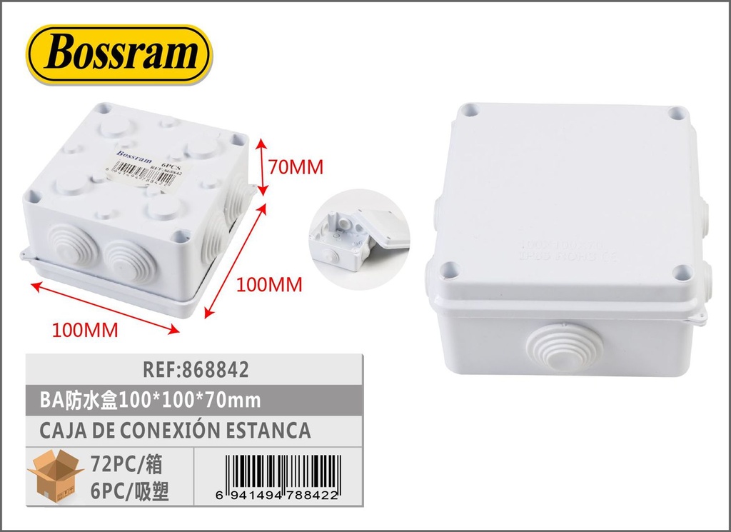 Caja de conexión estanca 100x100x70mm para exteriores