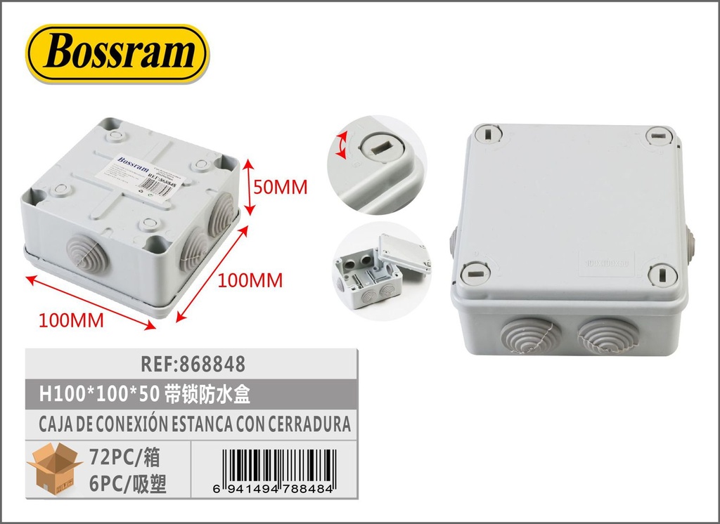 Caja de conexión estanca con cerradura 100x100x50mm para instalaciones eléctricas