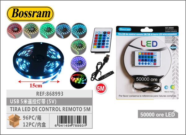 Tira LED de control remoto 5m con USB para iluminación