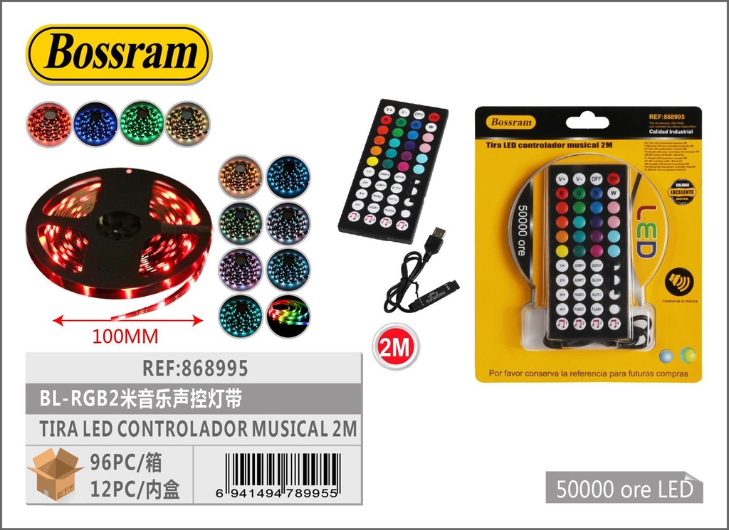 Tira LED RGB 2m con controlador musical iluminación