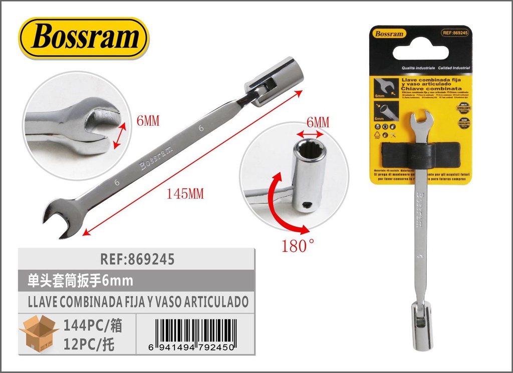 Llave combinada fija y vaso articulado 6mm