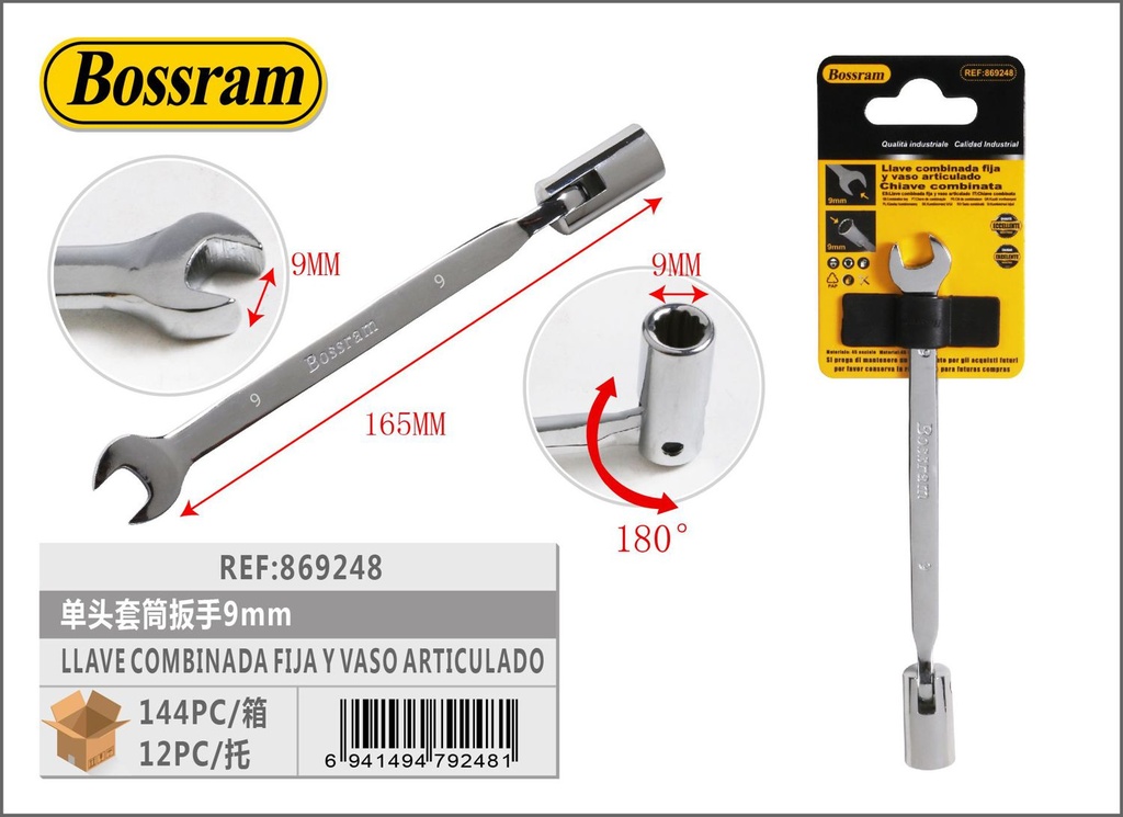 Llave combinada fija y vaso articulado 9mm para herramientas