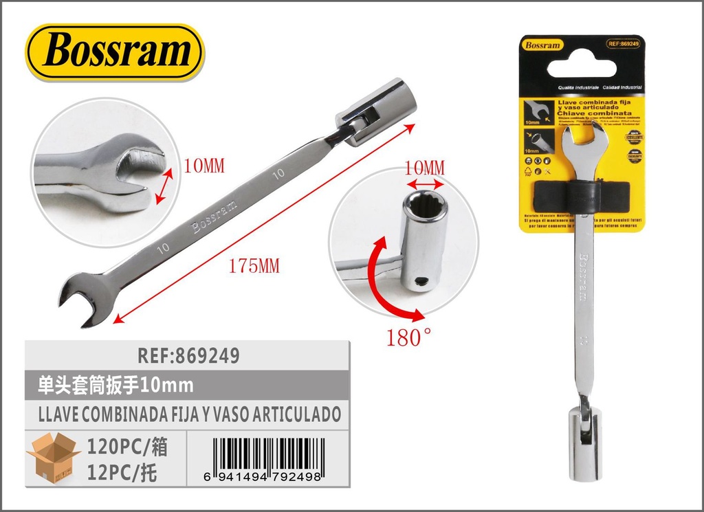 Llave combinada fija y vaso articulado 10mm para herramientas