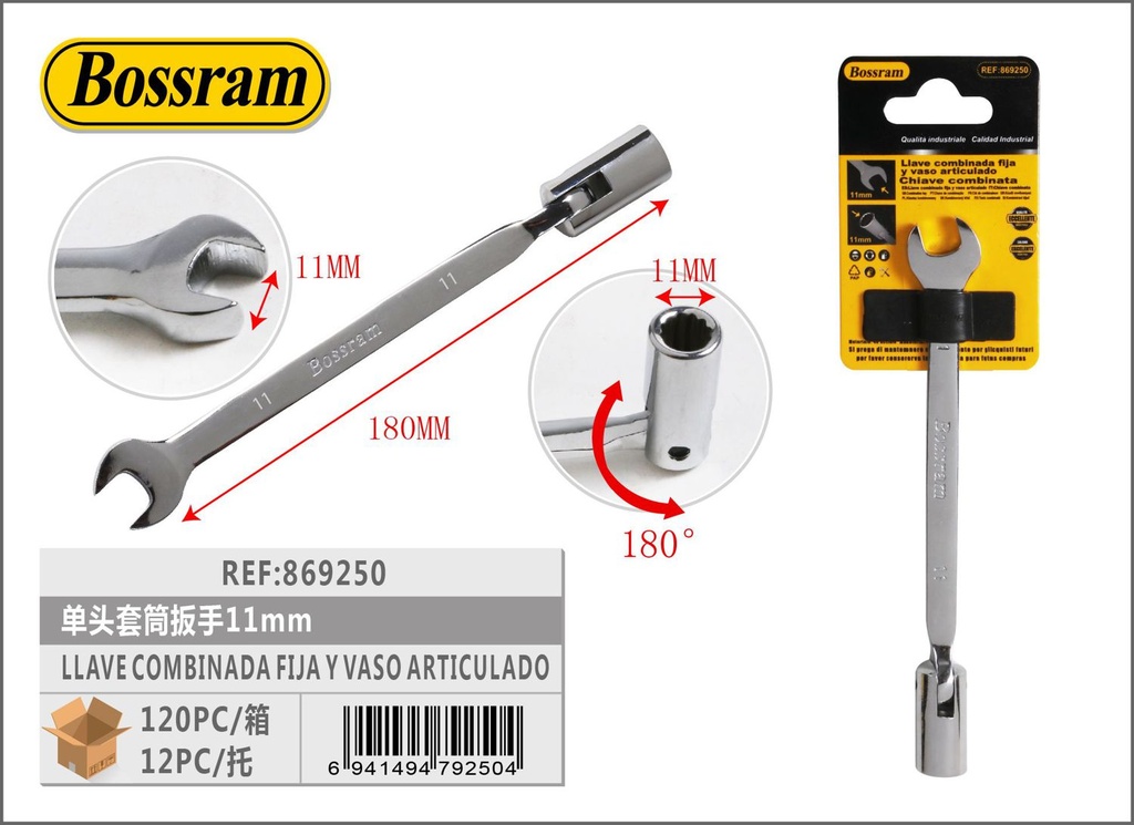 Llave combinada fija y vaso articulado 11mm para herramientas