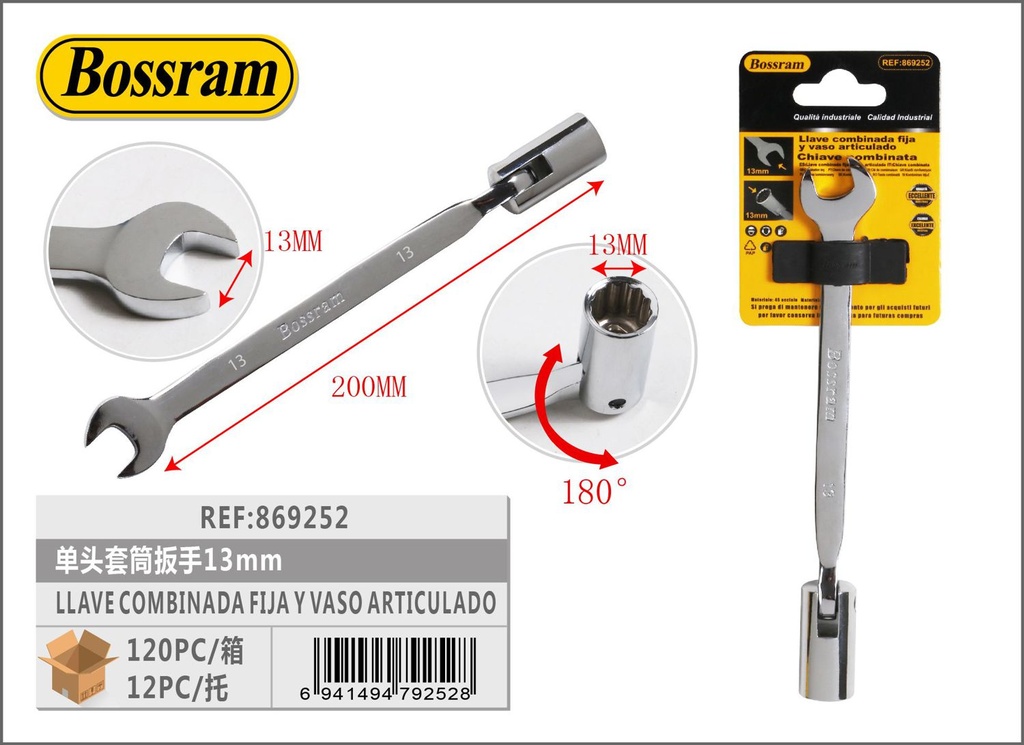 Llave combinada fija y vaso articulado 13mm