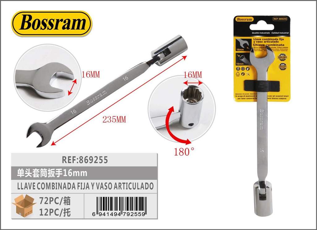 Llave combinada fija y vaso articulado 16mm