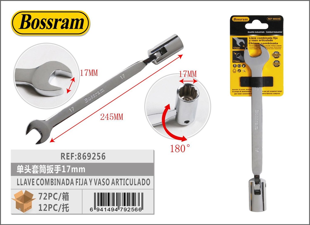 Llave combinada fija y vaso articulado 17mm para herramientas