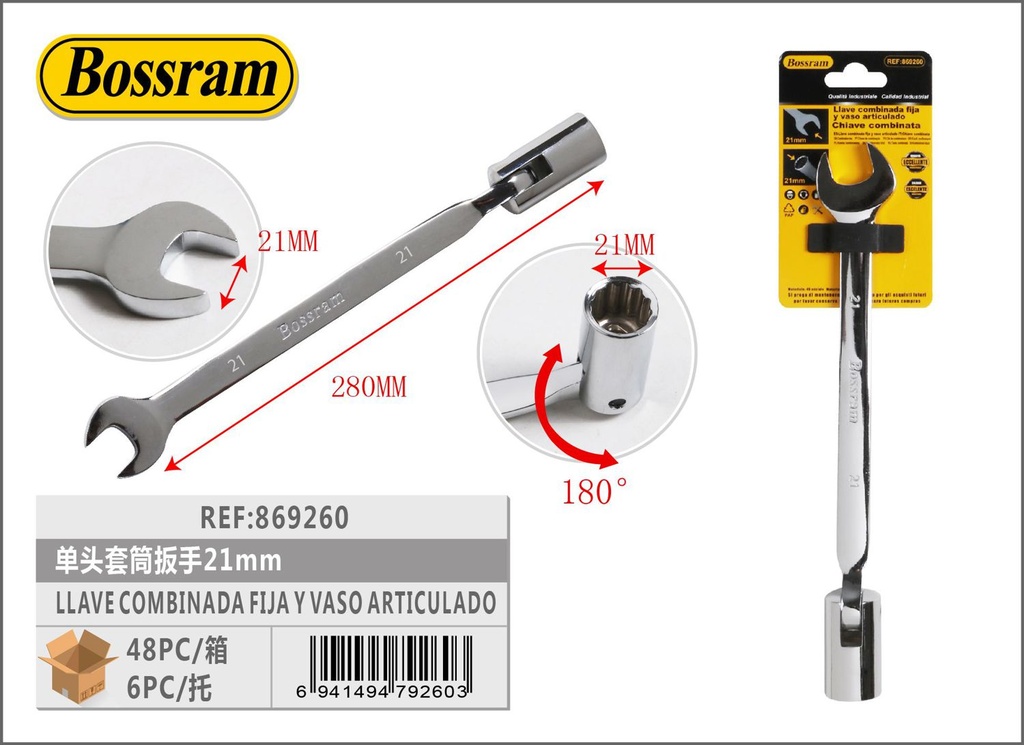 Llave combinada fija y vaso articulado 21mm