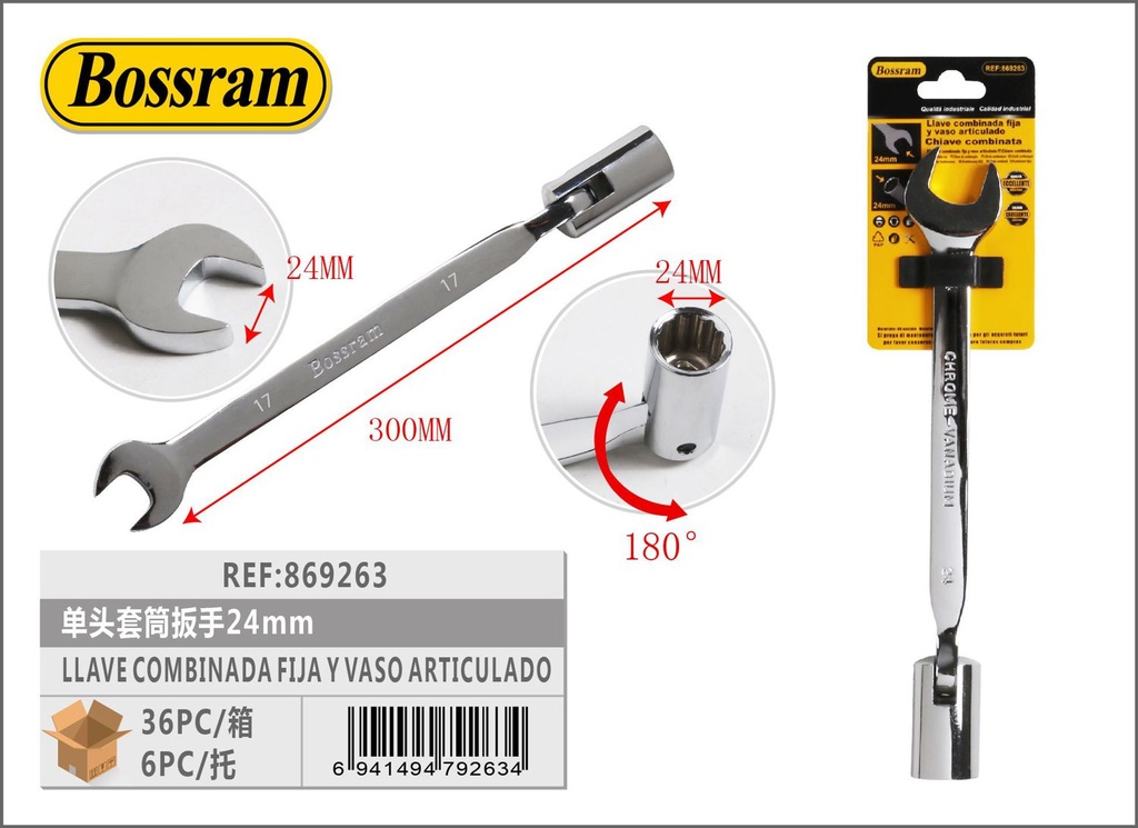 Llave combinada fija y vaso articulado 24mm herramienta de ferretería