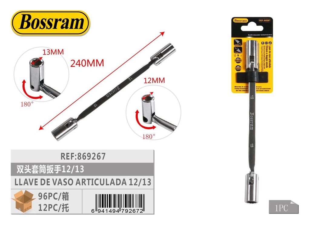 Llave de vaso articulada 12/13mm para ferretería