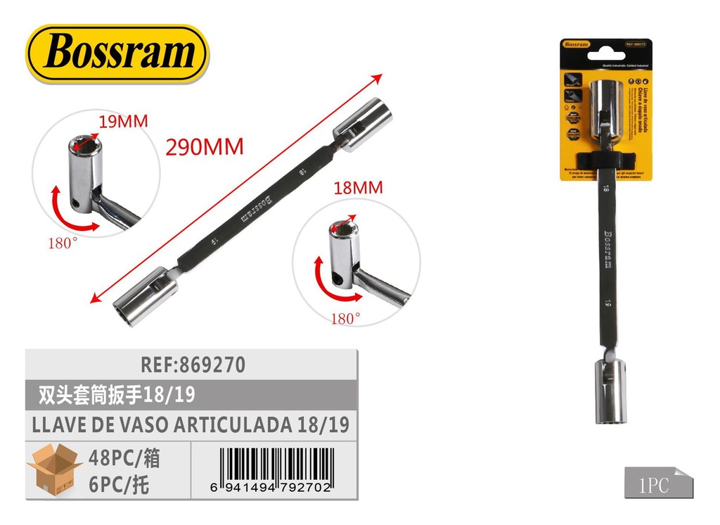 Llave de vaso articulada doble 18/19