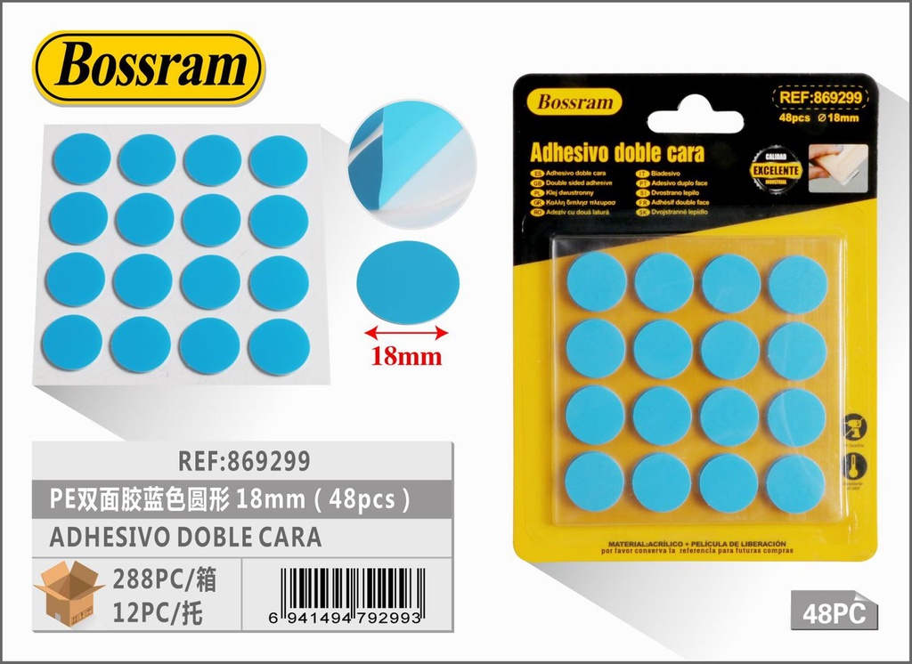 Adhesivo doble cara azul redondo 18mm 48pcs para fijación