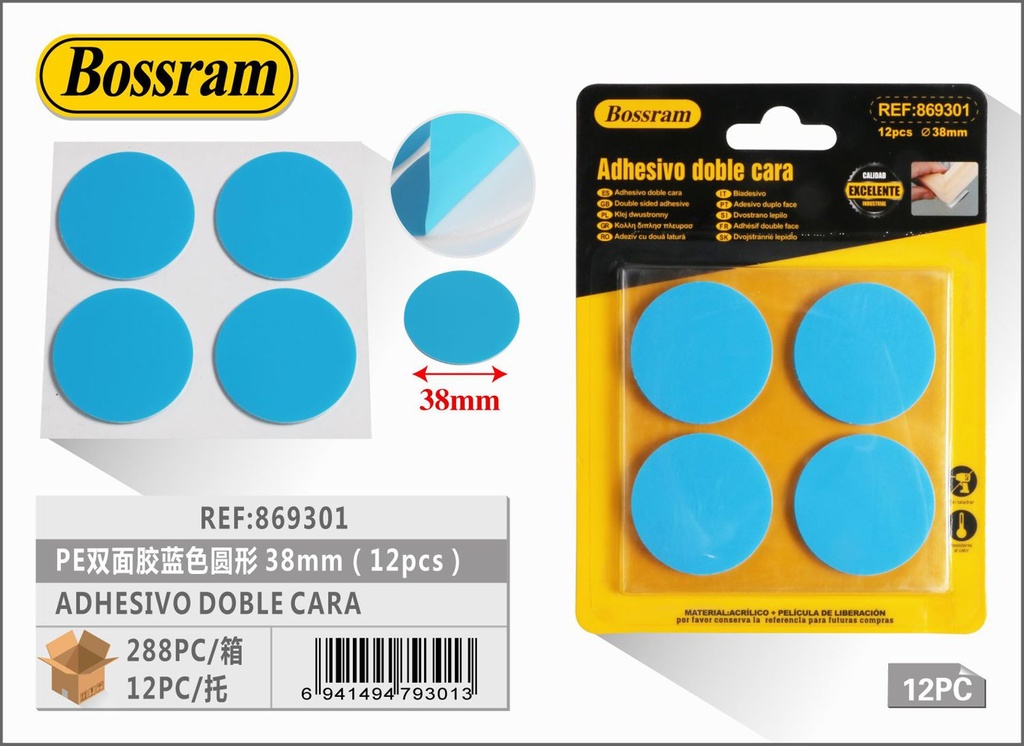 Adhesivo doble cara PE 38mm (12pcs) para manualidades y bricolaje