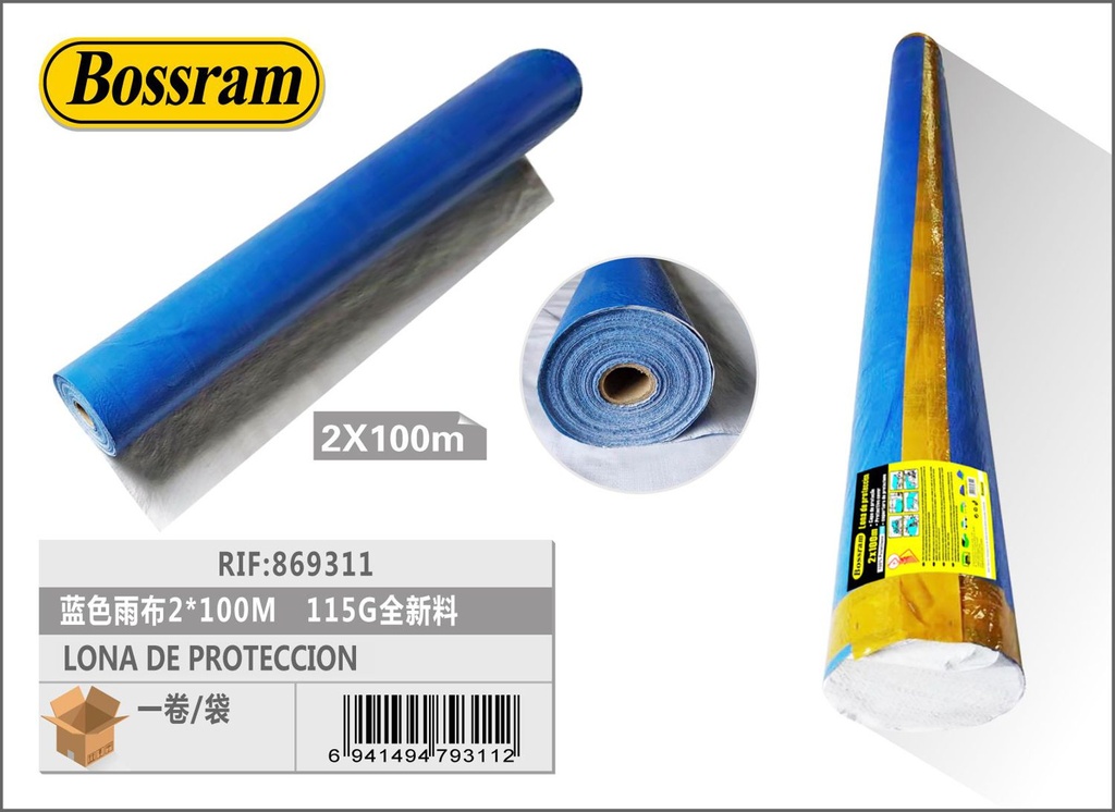 Lona de protección azul 2x100m 115g