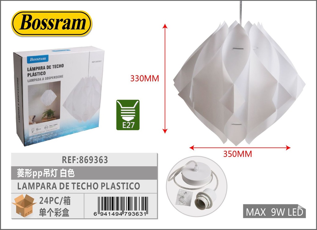 Lámpara de techo de plástico blanco D8018 para iluminación