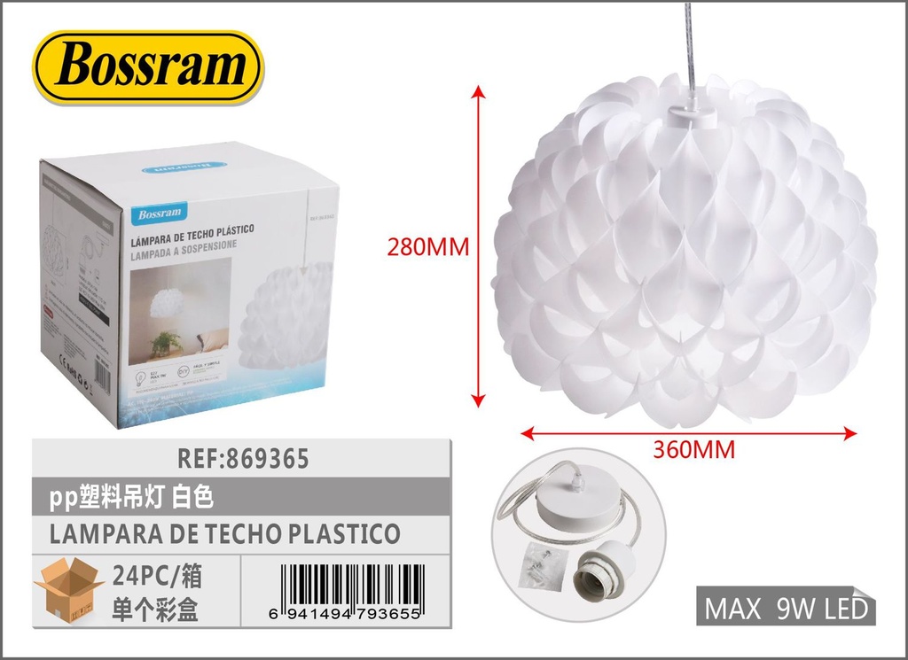 Lámpara de techo plástico blanca para iluminación