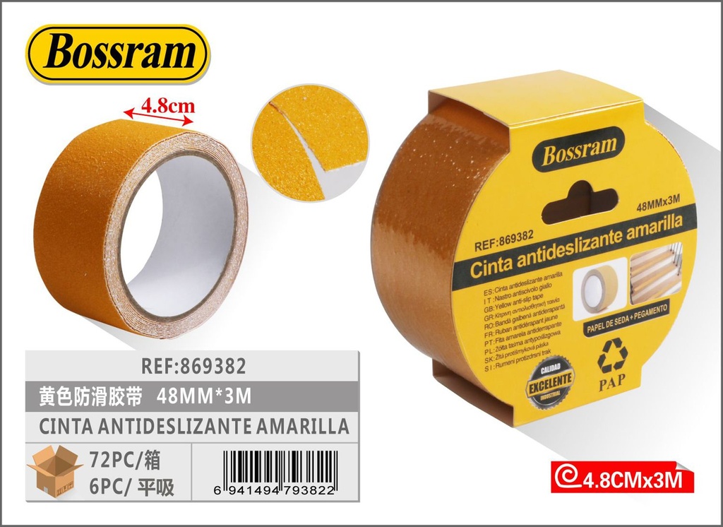 Cinta antideslizante amarilla 48mm x 3m para seguridad