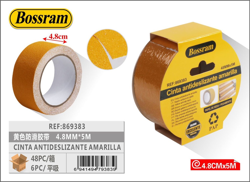 Cinta antideslizante amarilla 48mmx5m